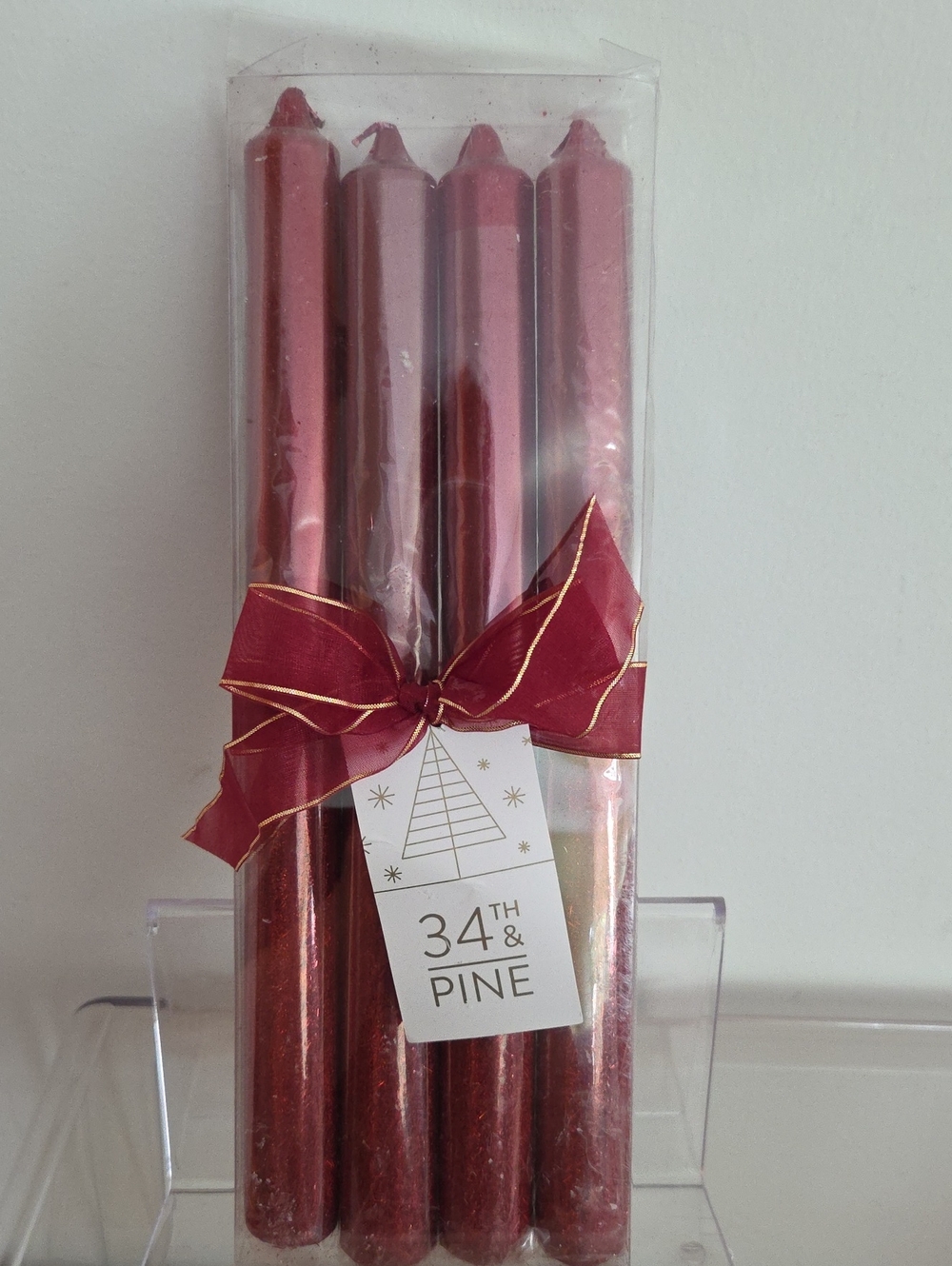 Metallic Red Taper Candles - Set of 4